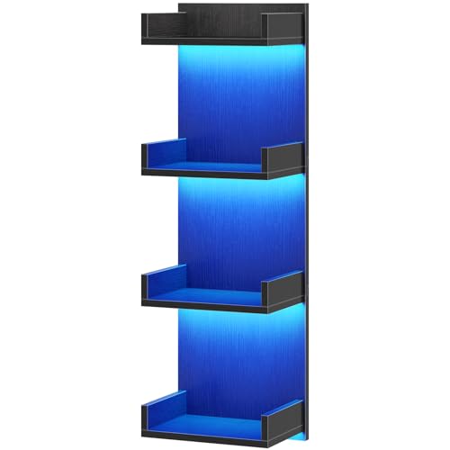 HOOBRO Floating Wall Shelves with LED Lights, Floating Shelf Wall Mounted for Storage, Vertical Display Stand, Modern Column Rack, for Bedroom, Livingroom, 4-Tier, 35.4 Inches, Black, BK41DBJ01 - color: Black, size: 35.4 Inches