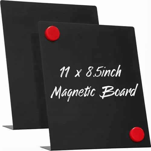 Fainne 2 Pcs Magnetic Board Stand Metal Magnet Bulletin Board Magnet Display with Easel for Tabletop for Back to School Memo Menu Table Office Kitchen Supplies (Black,11 x 8.5 Inches) - color: Black, size: 11 x 8.5 Inches
