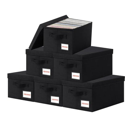 CD Storage Case -CD case holder with lid, stackable organizer case, media storage,6 Pack15.75 x 6.3 x 6.1 inches - can hold 270 CD jewelry cases Black
