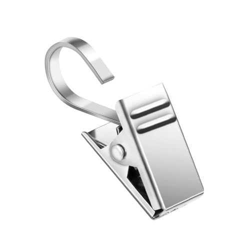 Teenitor 25 Pack Curtain Clips for Hanging Curtain Hooks, Stainless Steel Curtain Hooks with Clips, Small Hooks Clips for Camper Awning Light Photos Party Decorations - color: Silver