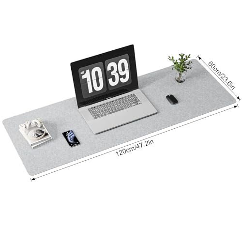 Large Felt Desk Mat,47.2"x 23.6",Non-Slip Desk Pad for Office and Home,120x60cm Full Table Mouse Pad,Keyboard Mats for Desk,Desktop Protection(Light Gray) - color: Light Gray, size: 47.2" x 23.6"