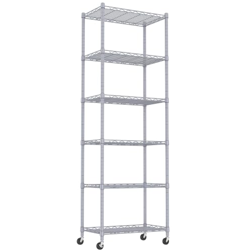 REGILLER 6 Wire Shelving Steel Storage Rack Adjustable Unit Shelves for Laundry Bathroom Kitchen Pantry Closet(Silver,11.7" D x 21.4" W x 64.5" H,With Wheels) - color: Silver, size: With Wheels 6tier 11.7"D x 21.4"W x 63"H