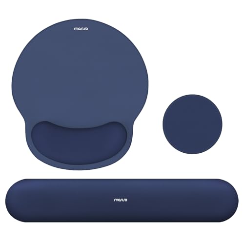 MOSISO Wrist Rest Support for Mouse Pad&Keyboard Set, Circle Curved Ergonomic Mousepad&Coaster Non-Slip Base Home/Office Pain Relief&Easy Typing Pad with Soft Cloth&Silicone Lining, Navy Blue - color: Navy Blue