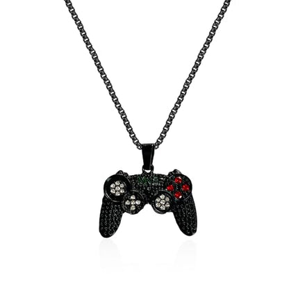 Colorful Crystal Game Controller Necklaces Punk Hip Hop Friendship Game Console Necklace for Best Friends - color: Black