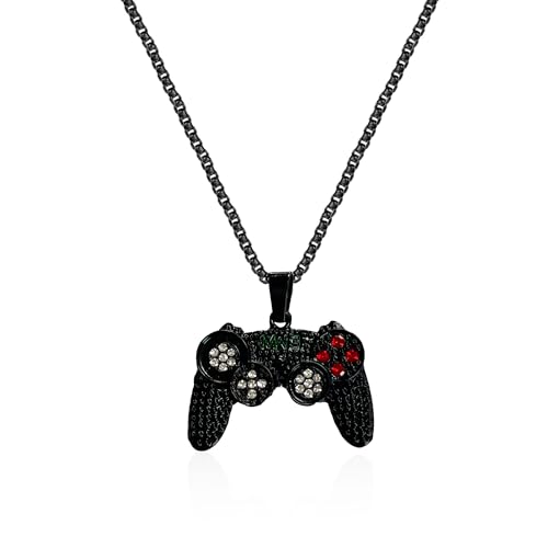Colorful Crystal Game Controller Necklaces Punk Hip Hop Friendship Game Console Necklace for Best Friends - color: Black