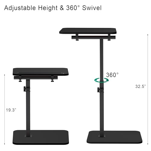 Black Side Tray Table for Couch - 360° Swivel Adjustable Height Rotating Sofa Table C Table End Table Laptop Desk with Phone & Tablet Slot, Perfect for Eating Working Reading, Fits Small Spaces - color: Black