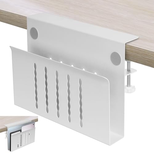Desk Side Storage, Under Desk Storage, No Drill Steel Hanging Desk Organizer, Laptop Holder, Desk Storage Holder for Office & Home.(White) - color: white