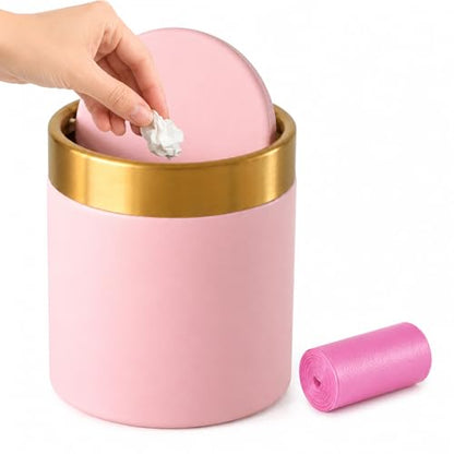 Mini Trash Can with Lid, Small Desktop Waste Bin with Swing Lid, 1.5L / 0.4 Gal Countertop Trash Bin for Desk, Vanity, Bathroom, Coffee Bar and Office, Pink - color: Pink