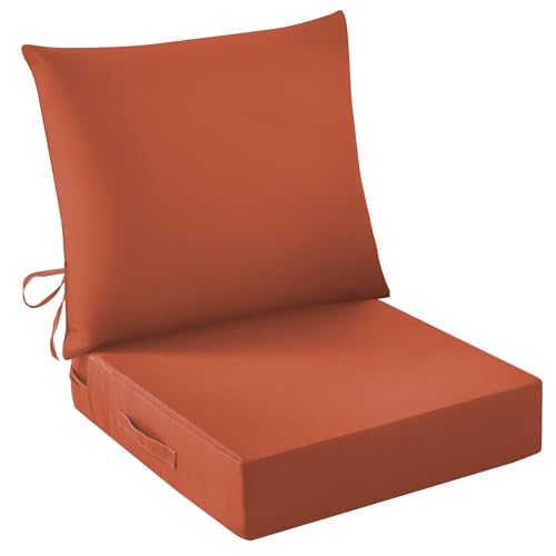 IASEAHK Outdoor Seat Cushion Set, Waterproof & Fade Resistant Patio Chair Cushions, Outdoors Cushion for Patio Furniture, 24 x 24 x 5.75 Inch, Outdoor Couch Cushions with Handle and Ties, Spice - color: Spice, size: 24*24+5.75/25*22.5