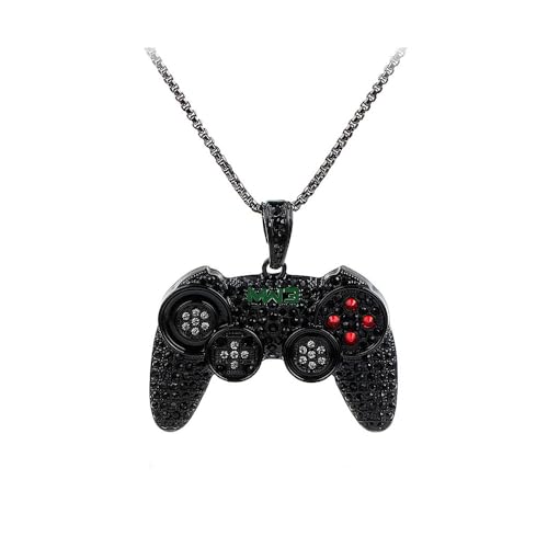 RTY Crystal Game Controller Necklace Hip-Hop Remote Control Friendship Necklace for Best Friends Chunky Statement Jewelry Valentine's Day Birthday Gift for Men - color: black