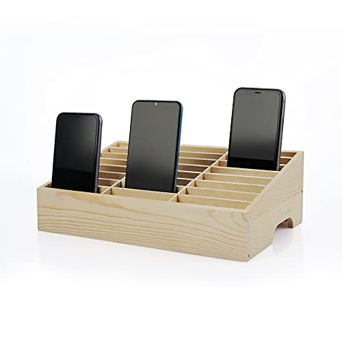 24-Grid Wooden Cell Phone Holder Desktop Organizer Storage Box for Classroom Office (24-Grid) - size: Natural 24-Grid