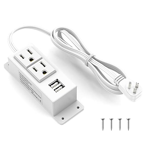 Kungfuking Power Strip with USB, Wall Mountable Socket Surge Protector Power Strip with 2 AC Outlets and 2 USB Charging Ports White Extension Cord 6.56 FT, Flat Plug - color: White-2AC+2USB