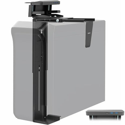 VIVO Adjustable Clamp-On Desk and Wall Installation Gaming PC Mount, USB Ports, Large Computer Case CPU Holder with Swivel Action and Secure Locking, Holds 44 lbs, Black, MOUNT-PCC2L