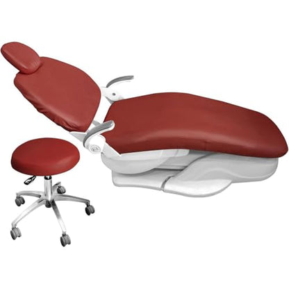 4Pcs/Set Dental Chair Covers, Dental PU Leather Unit, Waterproof PU Leather Protective Dental Full Chair Covers Elastic Stylish Dental Chair Seat Cover, Headrest Backrest Protector, Denti(Color:Red) - color: Red