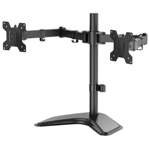 WALI Dual Monitor Stand, Freestanding Full Motion Monitor Desk Mount Fits 2 Screens up to 27 inches, Dual Monitors Arm Fits up to 22lbs, VESA 75x75 100x100 (MF002LM), Black - size: Dual, style: Steel Free Stand
