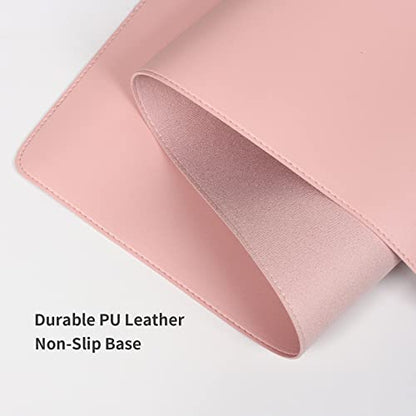 Wolaile PU Leather Desk Pad Blotter,Light Pink Waterproof Office Desktop Mat for Women,36x17in Non-Slip Large Mouse Pad Writing Protector - color: Pink
