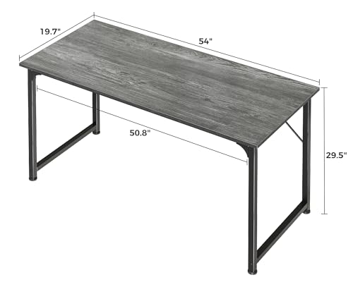 Huuger Computer Desk, 55 Inch Home Office Desk, Gaming Writing Work from Home Study Desk, Large Legroom, Sturdy Metal Frame, Modern Simple, Grey - color: Grey, size: 54inch