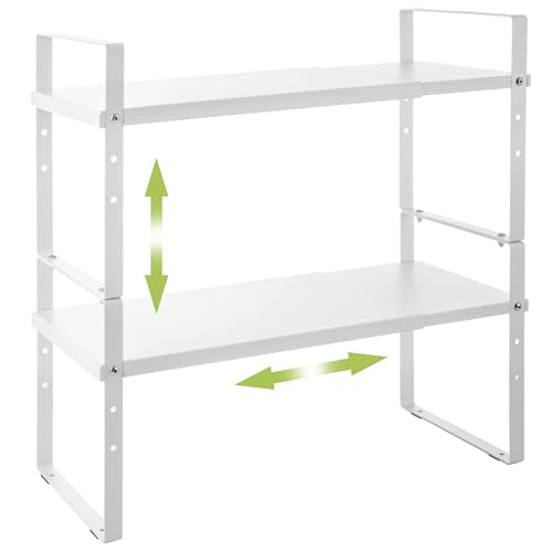 Across-Star Expandable Cabinet Shelf Organizer Rack, Stackable Kitchen Counter Storage Shelves Stand, Adjustable Height Pantry Shelf Spice Rack (White, 2 Pack) - color: White-2 Pack, size: 7.87''D*13-20''W*8.27''H