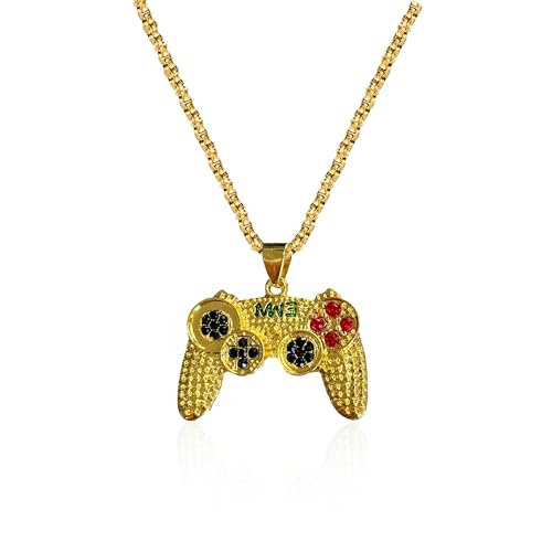 Colorful Crystal Game Controller Necklaces Punk Hip Hop Friendship Game Console Necklace for Best Friends - color: Gold