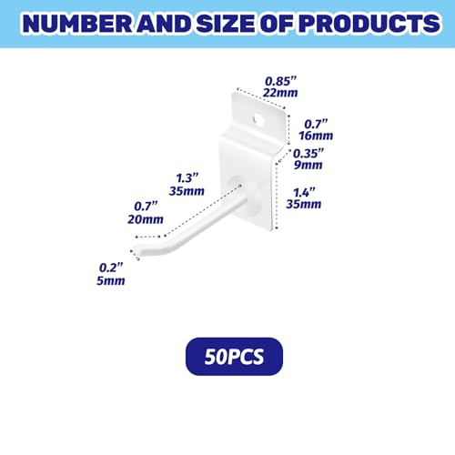 50Pcs 2 Inches White Slatwall Panel Hooks Bulk Set, Metal Slat Wall Hanging Display Hanger Hooks, Pegboard Organizer for Gridwall Garage Shop Retail - color: White, size: 2 inches