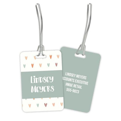 Personalized Pastel Hearts Luggage Tag / 2.75" x 4" Custom Trendy Bag Tag/Double Sided Durable Plastic Luggage Tag with Plastic Strap/Made in The USA - style: Hearts