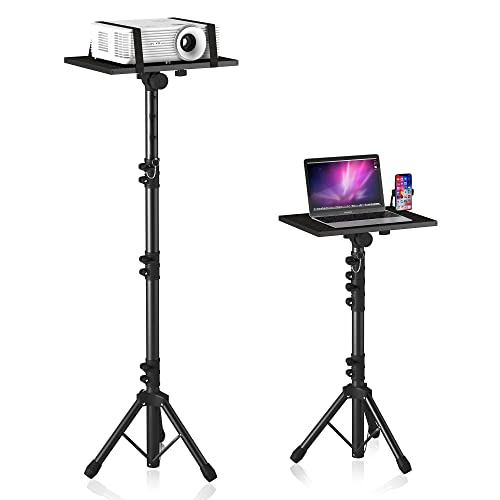 Projector Stand Tripod Adjustable, Laptop Height from 23.5 to 63.5 inches with Gooseneck Phone Holder, Floor for Office, Home, Stage, Studio, DJ Racks Holder Mount | Laptop Stand Height from 23.5 to 63.5 inches with Phone Holder for Office, Home, Stage, S