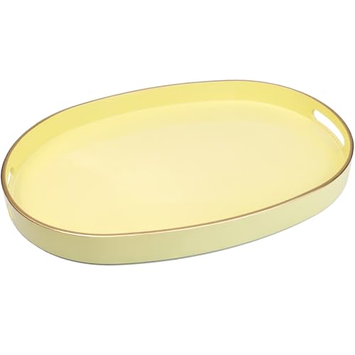 Spsyrine Yellow Plastic Serving Tray for Ottoman, Coffee Table, Oval Decorative Tray for Entertaining, Outdoor, Living Room, Home Decor - color: Oval Yellow, size: 15.5" x 10.6" x 1.4"