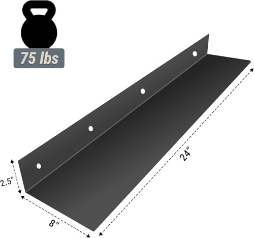 SIMOND STORE Linear Floating Shelf-Heavy Duty Steel Shelf (24" x 8" x 2.5") | Industrial Metal Wall Mounted Shelf, DIY Design, Powder Coated Black - size: 24-inch X 8-inch Powder Coated Black-V2