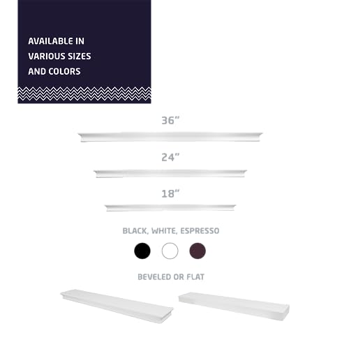 HIGH & MIGHTY 515666 Decorative 36" Floating Shelf Holds up to 25lbs, Easy Tool-Free Dry Wall Installation, Beveled, eCommerce Packaging, White - size: 36 inch