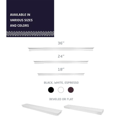 HIGH & MIGHTY 515666 Decorative 36" Floating Shelf Holds up to 25lbs, Easy Tool-Free Dry Wall Installation, Beveled, eCommerce Packaging, White - size: 36 inch