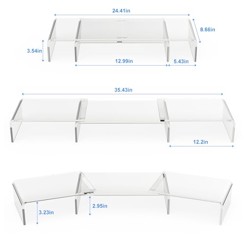 X-cosrack Clear Acrylic Monitor Stand Riser, 3 Shelves Adjustable Dual Monitor Stand with Anti-Slip Mat, Premium Desk Organizer for Home Office, Laptops, PCs, Printers, TVs