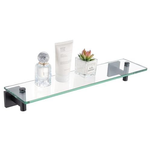 KOKOSIRI Bathroom Shelves Glass Floating Shelf 20-Inch for Bedroom, Living Room, Kitchen, Storage Hanging Rack Rustproof Wall Mounted Black B1105BK-L20 - color: Matte Black, size: 20-Inch