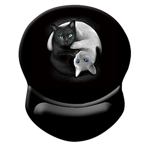 Ergonomic Wrist Support Mouse Pad - Comfortable Computer Mouse Pad with Non-Slip PU Base for Home Office Working Gaming (Black & White Cats) - color: Black & White Cats
