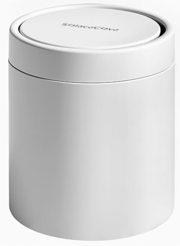 Mini Desk Trash Can with Lid for Desk,0.4 Gallon Brushed Stainless Steel Countertop Trash Can with Lid for Desktop Car Office Kitchen, Swing Top Trash Bin with a Roll of Trash Bag（White） - color: White