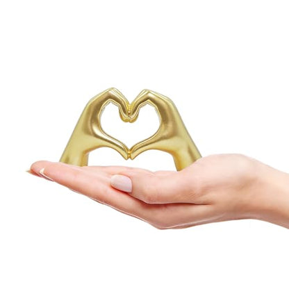 Small Gold Hand Heart Sculpture Home Decor for Living Room Bedroom Office | Resin Heart Gesture Statue Gifts Merch for Women Girls Wedding Birthday Love Finger Statue for Shelf Bookshelf Coffee Table - size: X-Small
