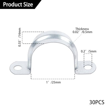 30 PCS 1 Inch Reinforced Rigid Pipe Strap,2 Holes U Bracket Cable Clamp Hanger,Zinc Coated Tension Tube Clip,Conduits Strap Clamps for Pipe Fixing on Various Surfaces,30 PCS(25 mm) - size: 1Inch(25mm) 30PCS