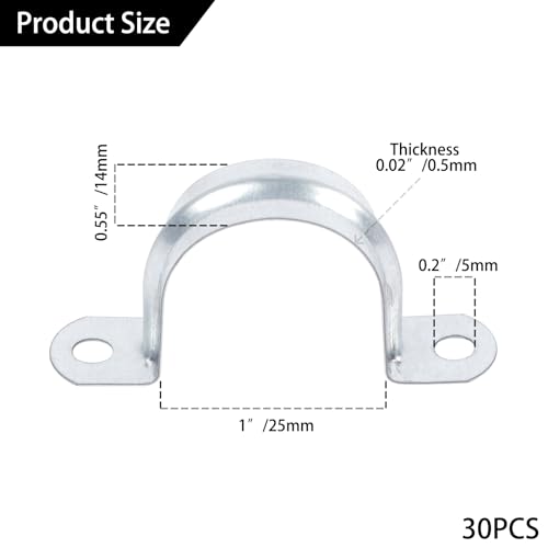 30 PCS 1 Inch Reinforced Rigid Pipe Strap,2 Holes U Bracket Cable Clamp Hanger,Zinc Coated Tension Tube Clip,Conduits Strap Clamps for Pipe Fixing on Various Surfaces,30 PCS(25 mm) - size: 1Inch(25mm) 30PCS