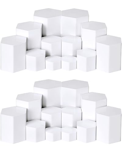 Jetec 12 Pcs Hexagonal Jewelry Display Risers Hexagonal Market Display Risers Stands Acrylic Showcase Acrylic Stand for Jewelry Model Figures Decoration, 6 Sizes (White) - color: White