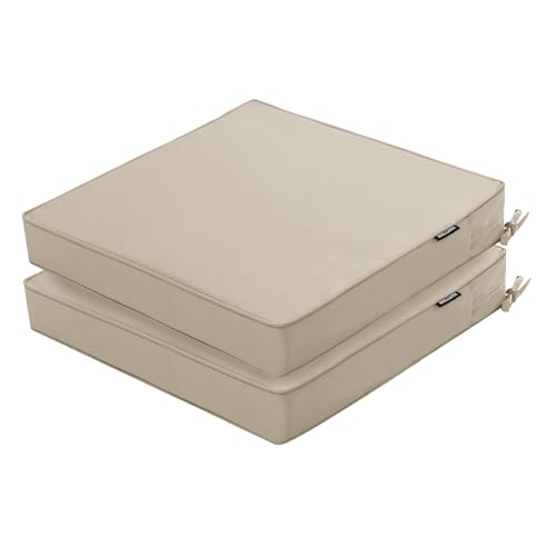 Outdoor Chair Cushions 16 x 17 Inch Water Resistant Patio Chair Cushions with Tie Color Fastness Thick Outdoor Seat Cushion for Garden Lawn Patio Furniture Cream Set of 2 - color: Cream, size: 17*16*2 Inch (Square)