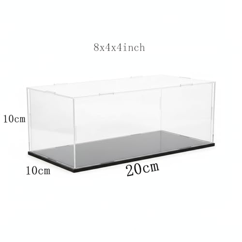 Clear Acrylic Display Case, 8*4*4inch (20*10*H10cm) | Assemble Cube Display Box, Black Base, Dustproof Protection, For Collectibles Memorabilia Figurines - size: 8 x 4 x 4 inches
