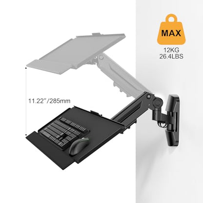Wall Mount Keyboard Tray- Keyboard and Mouse Stand & Monitor Mount Arm,Height Adjustable Typing Platform Holds up to 26.4 lbs,Black