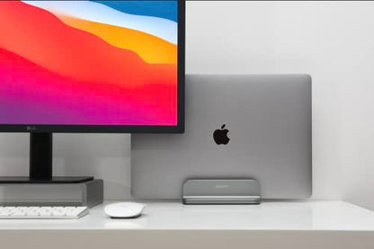 JOKItech Aluminum Laptop Vertical Stand Organizer, Sturdy Laptop Computer Holder Desktop Stand Compatible with new Retina Apple MacBook Pro/Air/Neo, Mac mini & iPad Pro - Spacegrey - color: Spacegrey