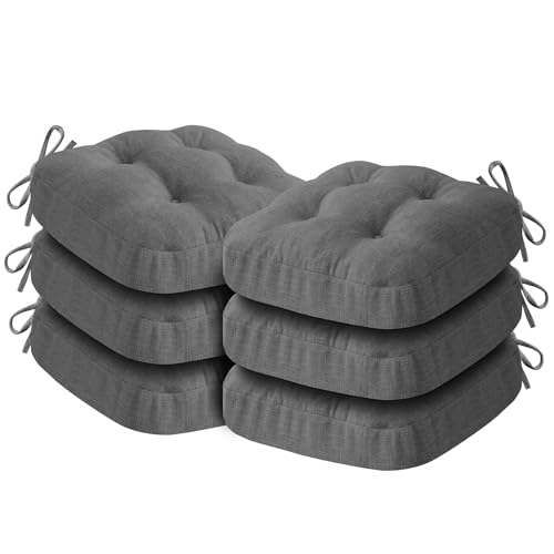 IASEAHK Chair Cushions for Dining Chairs, Dining Chair Cushions, Tufted Indoor Chair Pads with Ties & Non Slip Backing, Seat Cushions for Kitchen Chairs 16.5” x 16.5” x 3.5”, Set of 6, Grey - color: Grey, size: Pack of 6