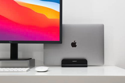 JOKItech Aluminum Laptop Vertical Stand Organizer, Sturdy Laptop Computer Holder Desktop Stand Compatible with new Retina Apple MacBook Pro/Air/Neo, Mac mini & iPad Pro - Black - color: Black