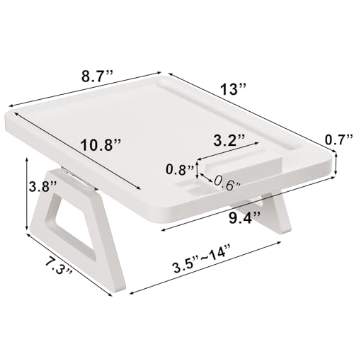 Couch Arm Tray with 360°Phone,Bamboo Folding Sofa Tray,Sofa Armrest Trays Clip-On Couch Desk for Drinks,Snacks,Phone,Remote Control（White） - color: White, style: 13.0" x 9.4"Phone Holder