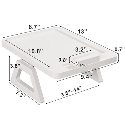 Couch Arm Tray with 360°Phone,Bamboo Folding Sofa Tray,Sofa Armrest Trays Clip-On Couch Desk for Drinks,Snacks,Phone,Remote Control（White） - color: White, style: 13.0" x 9.4"Phone Holder