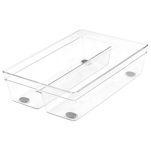 Glad Plastic Drawer Storage Tray – Heavy Duty Organizer Bin for Home, Kitchen, Bath, Bedroom, Office | Non-Slip Feet, 2-Compartment, Clear - size: 2-Compartment (Pack of 1)