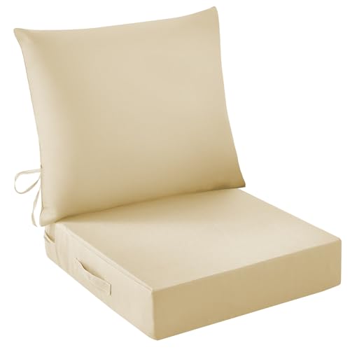 IASEAHK Outdoor Seat Cushion Set, Waterproof & Fade Resistant Patio Chair Cushions, Outdoors Cushion for Patio Furniture, 24 x 24 x 4 Inch, Outdoor Couch Cushions with Handle and Ties, Light Khaki - color: Light Khaki, size: 24*24+4/24*20