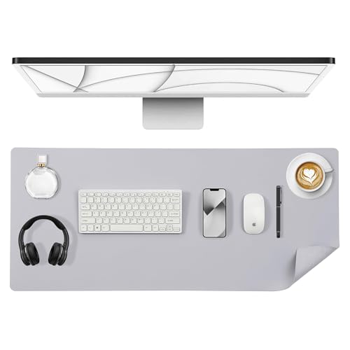 ALOANES Extra Large PU Leather Mouse Pad, Waterproof Desk Pad with Non-Slip Rubber Base, Smooth Gliding Surface for Office & Home, 40"x90" Large Desktop Mat, Light Grey - color: Light Grey