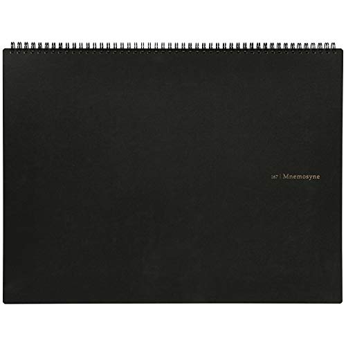 Maruman Mnemosyne Grid Notebook- Horizontal A3 Layout, 12.68" x 16.54", 70 Sheets / 140 Pages, 5mm Graph Paper Journal, Perforated Pages & Wire-Bound to Lay Flat, Black, Made in Japan - size: Grid, A3 (11.69" x 16.54")
